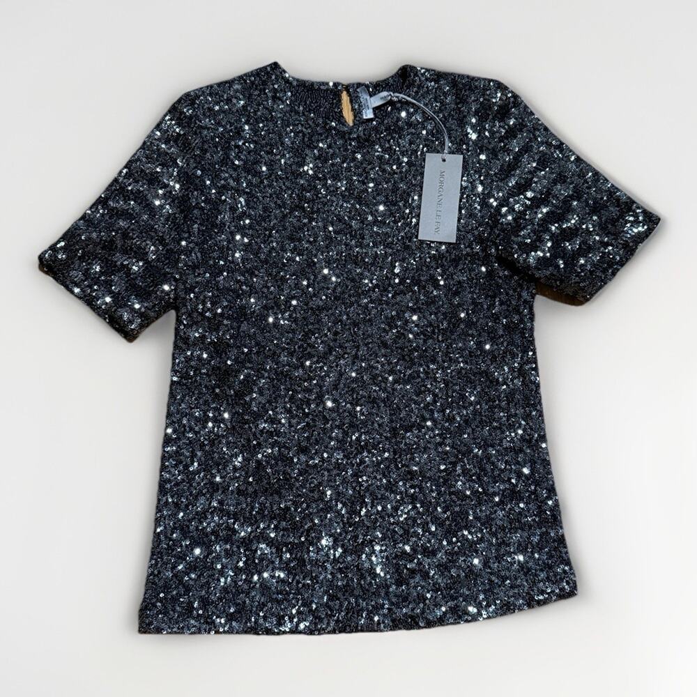 Morgane Le Fay Women’s Sequin Blouse Short Sleeve Top New With Tags Size M $820